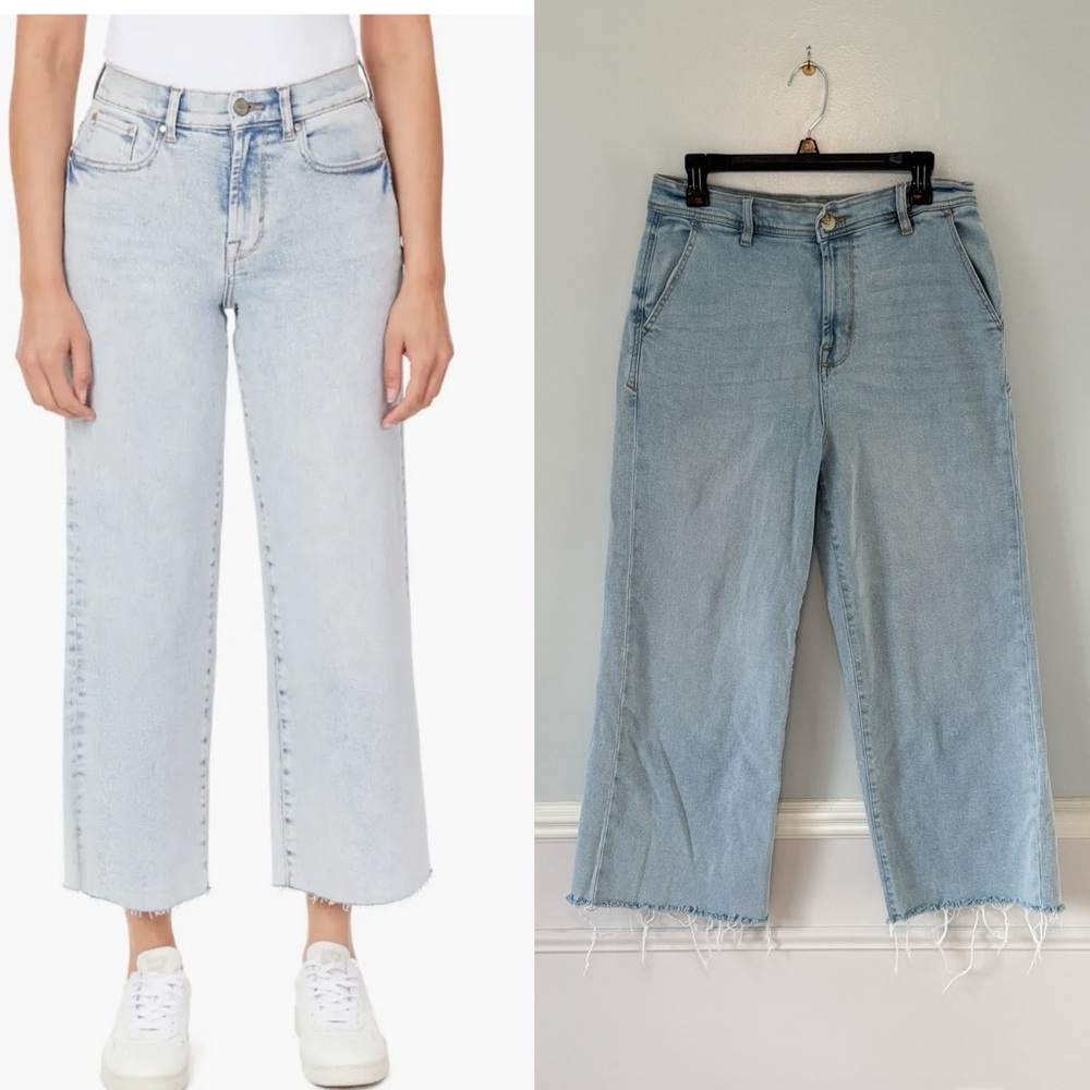 Kensie The Kaya High Waist Raw Hem Wide Leg Jeans Light Blue Ankle Sz 10/30